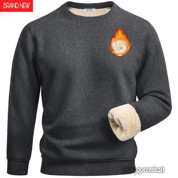 Men's Sherpa Lined Fleece Pullover Heavyweight Thermal Sweatshirt